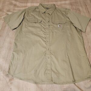 Carhartt Mens Size 3xl Tan Ripstop Button Up Shirt Short Sleeve Vented Work